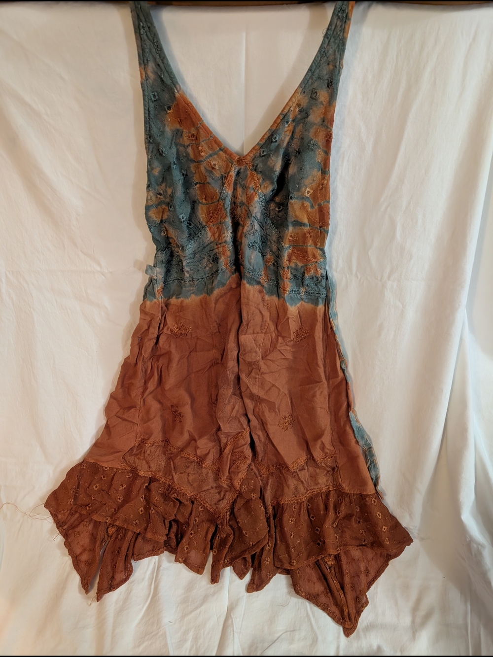 My Choice Sleeveless V-Neck Halter Dress Top in Teal and Rust Brown